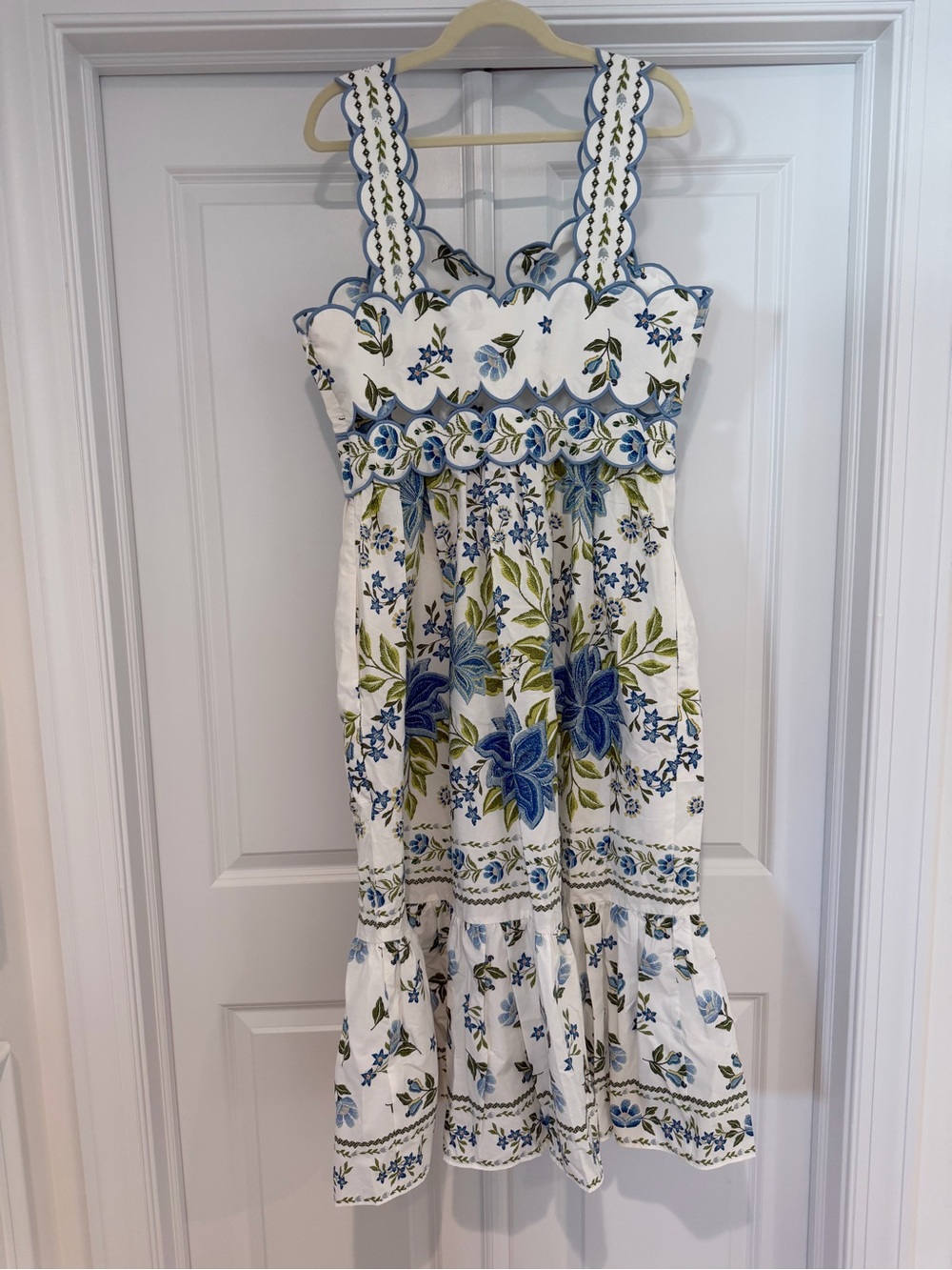 FARM Rio White Midi Dress with Blue & Green Floral Embroidery - Picture 6 of 8
